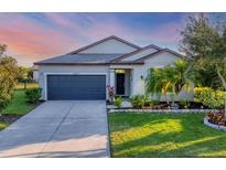 Charming single-story home featuring a well-manicured lawn and a two-car garage at 10817 56Th St E, Parrish, FL 34219