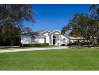 White house with lush landscaping, large trees, and a paved driveway at 3649 Wilderness W Blvd, Parrish, FL 34219