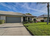 Charming single-story home with lush green lawn, well-maintained landscaping, and a two-car garage at 3163 Night Heron Ln, Venice, FL 34293