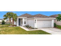 One-story home with landscaped lawn, attached garage, and palm trees at 9918 50Th Street E Cir, Parrish, FL 34219