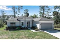 Beautiful home with manicured lawn, a two-car garage, and lush landscaping at 2877 Sultan Ct, North Port, FL 34286
