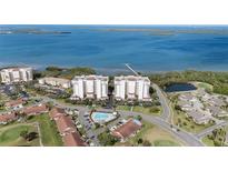 An aerial view of condo buildings, a swimming pool and community amenities near the ocean at 2825 Terra Ceia Bay Blvd # 1505, Palmetto, FL 34221