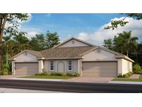 Two-car garage, two-story home with neutral color palette and landscaping at 16423 Bridle Ridge St, Port Charlotte, FL 33953