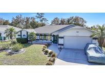 Single-story home with a landscaped yard, driveway, and attached garage at 21241 Winside Ave, Port Charlotte, FL 33952