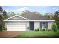 Single story home with two car garage, gray siding, and landscaped lawn at 3332 Jennings Blvd, Port Charlotte, FL 33981