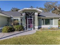 House exterior featuring a light green color, screened porch, and landscaped lawn at 3341 Briant St, North Port, FL 34287