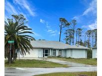 Light blue house with a gray roof, palm trees, and a driveway at 1022 Campbell St, Port Charlotte, FL 33953