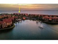 Stunning aerial view of a waterfront community with a large lake and beautiful sunset scenery at 93 Vivante Blvd # 9336, Punta Gorda, FL 33950