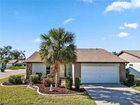 Single-story home with landscaped yard, palm tree, and attached garage at 601 Bramblewood Ln, Englewood, FL 34223