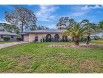 Tan single-story house with a palm tree and lush lawn at 519 Rubens Dr # 519, Nokomis, FL 34275