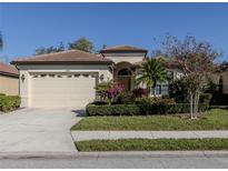 Charming single-story home featuring a well-manicured lawn and beautiful tropical landscaping at 4238 Mackay Falls Ter, Sarasota, FL 34243