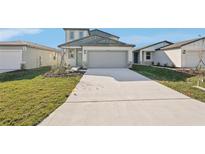 Two-story house with gray siding, two-car garage, and a landscaped lawn at 14057 Crutchfield Ct, Parrish, FL 34219