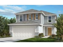 Two-story home with gray siding, white garage door, and landscaping at 11763 Firespike St, Riverview, FL 33578