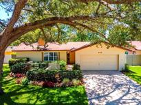 Ranch-style home with a two-car garage and well-manicured landscaping at 802 Gateway Ln, Tampa, FL 33613