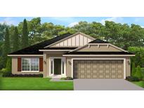 One-story home with brown siding, dark roof, and a two-car garage at 13213 Gulf Bay Ln, Spring Hill, FL 34609