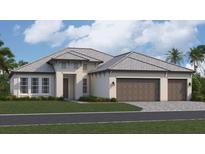 Two-story home with a two-car garage and landscaped lawn at 13301 Amargo Ct, Venice, FL 34293