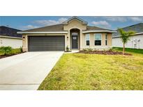 One-story home with attached garage and landscaped lawn at 6814 162Nd E Pl, Parrish, FL 34219