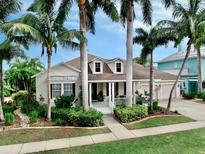 Beautiful home with palm trees, landscaping, and a large driveway at 617 Islebay Dr, Apollo Beach, FL 33572