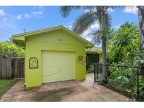 Charming single story home with a bright yellow exterior and lush landscaping at 1401 Bay Palm Blvd, Indian Rocks Beach, FL 33785