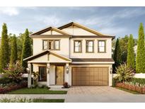 Two-story house with beige exterior, brown garage door, and landscaping at 318 W Park Ave, Tampa, FL 33602