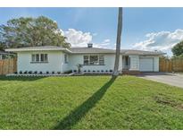 Newly renovated ranch home with a spacious lawn and palm tree at 3118 Adrian Ave, Largo, FL 33774