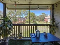 Relaxing screened balcony with leafy green views and outdoor furniture at 9100 Dr Martin Luther King Jr N St # 516, St Petersburg, FL 33702