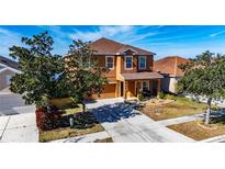 Two-story house with a brown exterior, driveway, and landscaping at 708 Fern Leaf Dr, Ruskin, FL 33570
