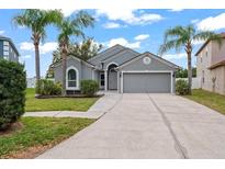 Gray house with two-car garage and palm trees at 8512 Canterbury Lake Blvd, Tampa, FL 33619