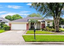 Single-story home with attached garage, landscaping, and driveway at 12801 Big Sur Dr, Tampa, FL 33625