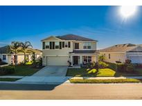 Two-story house with a two-car garage and landscaped yard at 3829 Silver Strand Trl, Palmetto, FL 34221