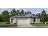 One-story home with gray siding, white garage door, and landscaping at 3636 Forest Path Dr, Plant City, FL 33565