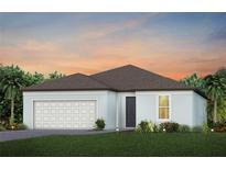 One-story home with light blue exterior, brown roof, and two-car garage at 9409 Barnacle Ln, Parrish, FL 34219