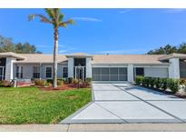 Exterior view of a charming villa with a landscaped front yard and driveway at 18036 Baywood Forest Dr, Hudson, FL 34667