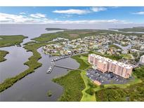 Aerial view of waterfront community, showing building, parking, and marina at 4516 Seagull Dr # 419, New Port Richey, FL 34652