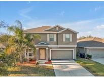 Two-story house with a two-car garage and landscaping at 8506 Hunters Fork Loop, Ruskin, FL 33573