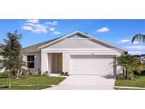 Single-story home with a two-car garage and landscaped lawn at 14725 Summer Branch Dr, Lithia, FL 33547