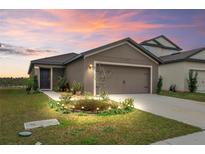 One-story home with a two-car garage and landscaped front yard at 30148 Fedora Cir, Brooksville, FL 34602