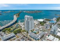 Aerial view of waterfront high-rise building with pool and marina at 331 Cleveland St # 315, Clearwater, FL 33755