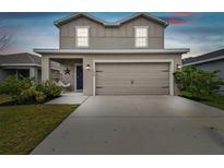 Two-story house with a neutral color scheme and a two-car garage at 11654 Stone Pine St, Riverview, FL 33569