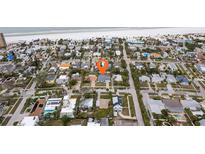 Aerial view showing home's location near beach at 956 Bruce Ave, Clearwater Beach, FL 33767