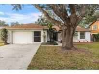 Charming single story home with mature landscaping and attached garage at 17514 Shadyside Cir, Lutz, FL 33549