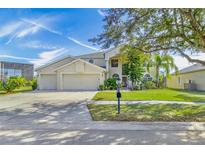 Two-story house with a three-car garage and lush landscaping at 18119 Diamond Cove Ct, Tampa, FL 33647