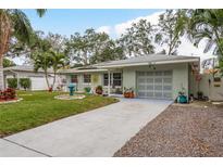 Quaint house with solar panels and a nicely landscaped front yard at 1611 San Charles Dr, Dunedin, FL 34698