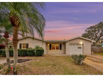 Cute brick ranch home with a palm tree and landscaped yard at 9328 Temple Ave, Seminole, FL 33772