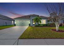 Two-story house with a green exterior, landscaping, and a driveway at 8017 112Th E Ave, Parrish, FL 34219