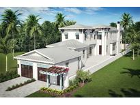 Two-story home with gray metal roof, attached garage, and landscaping at 126 Ricardo Ne Way, St Petersburg, FL 33704