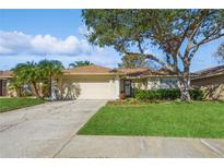 Cute one-story home with a well-maintained lawn and attached garage at 2241 Heron Circle, Clearwater, FL 33762