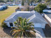 Single story home with a large yard, driveway and mature landscaping at 3220 Salisbury Dr, Holiday, FL 34691