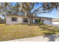 Brick ranch house with mature landscaping and a large oak tree at 9422 Bellhaven St, Temple Terrace, FL 33637