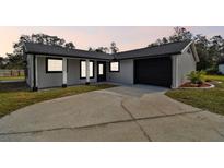 Modern home with gray exterior, black accents, and a two-car garage at 516 Highview N Cir, Brandon, FL 33510
